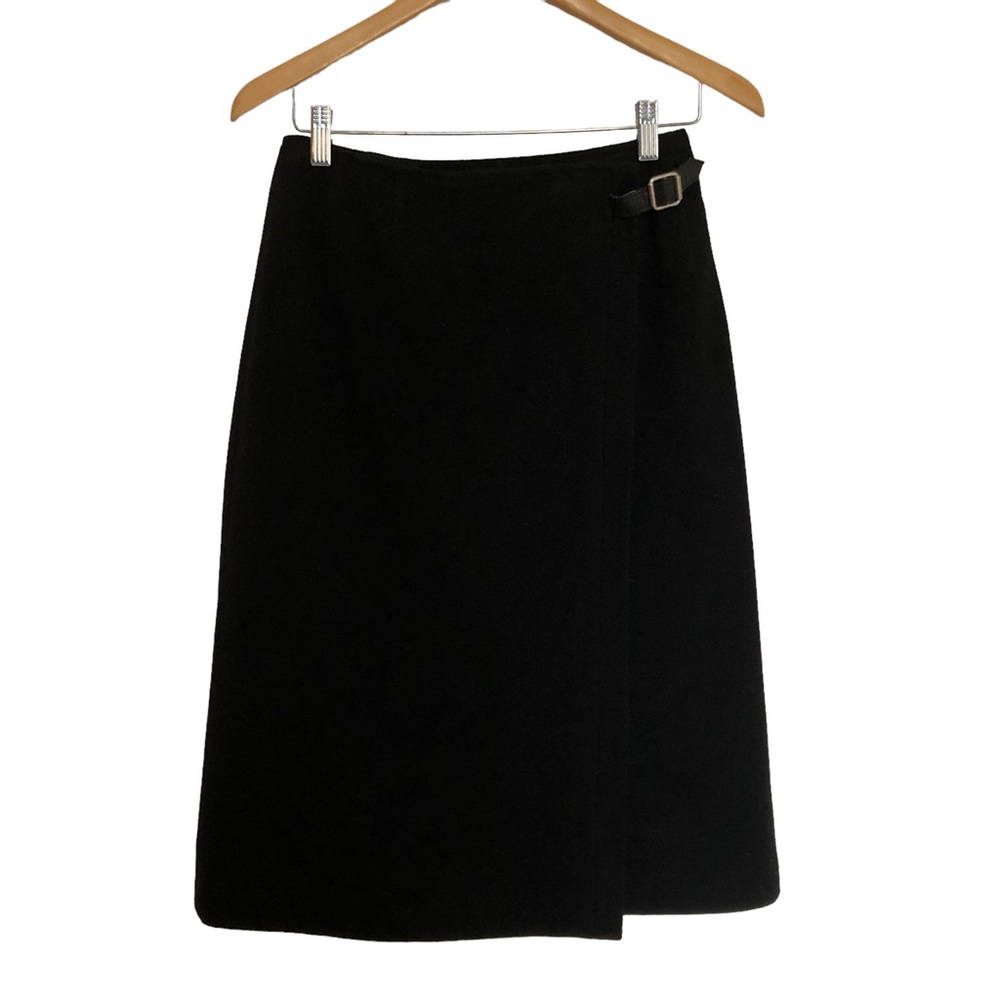 Classic Harvé Bernard Black Cashmere Wool Wrap Skirt Size 6